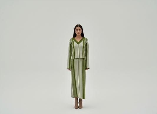 Set tejido Kiara Verde Olivo - Falda y Chompa Algodón
