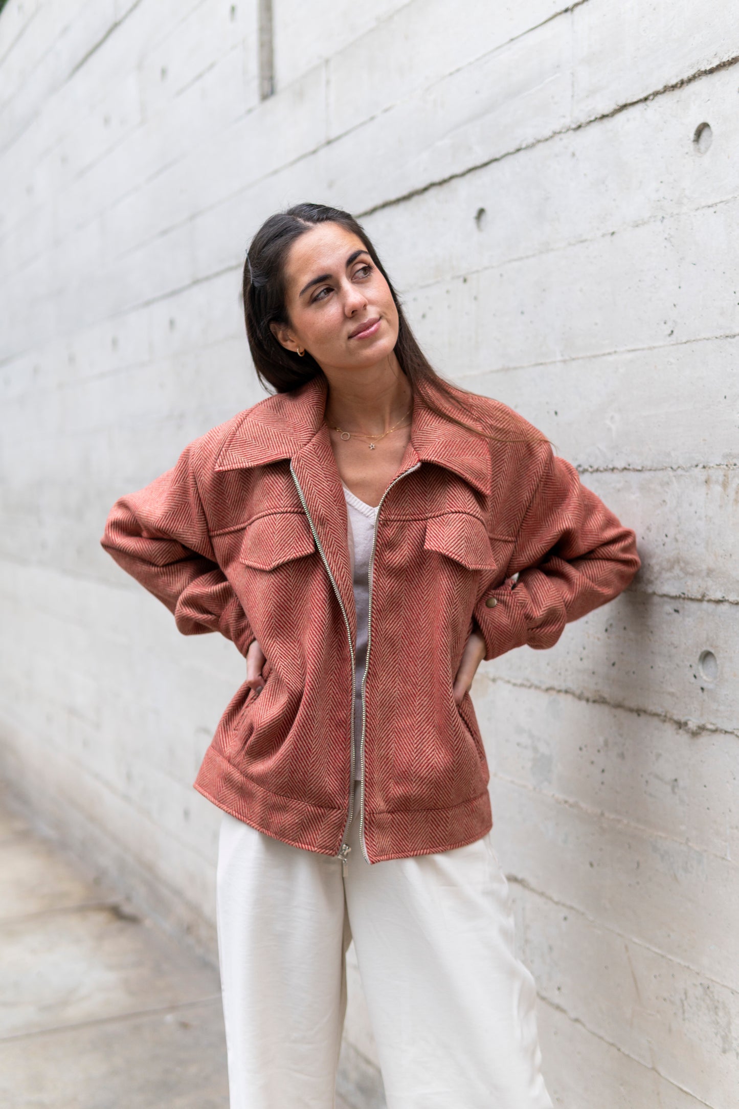 Casaca Lola Salmón | Casaca Bomber Lanilla & Seda