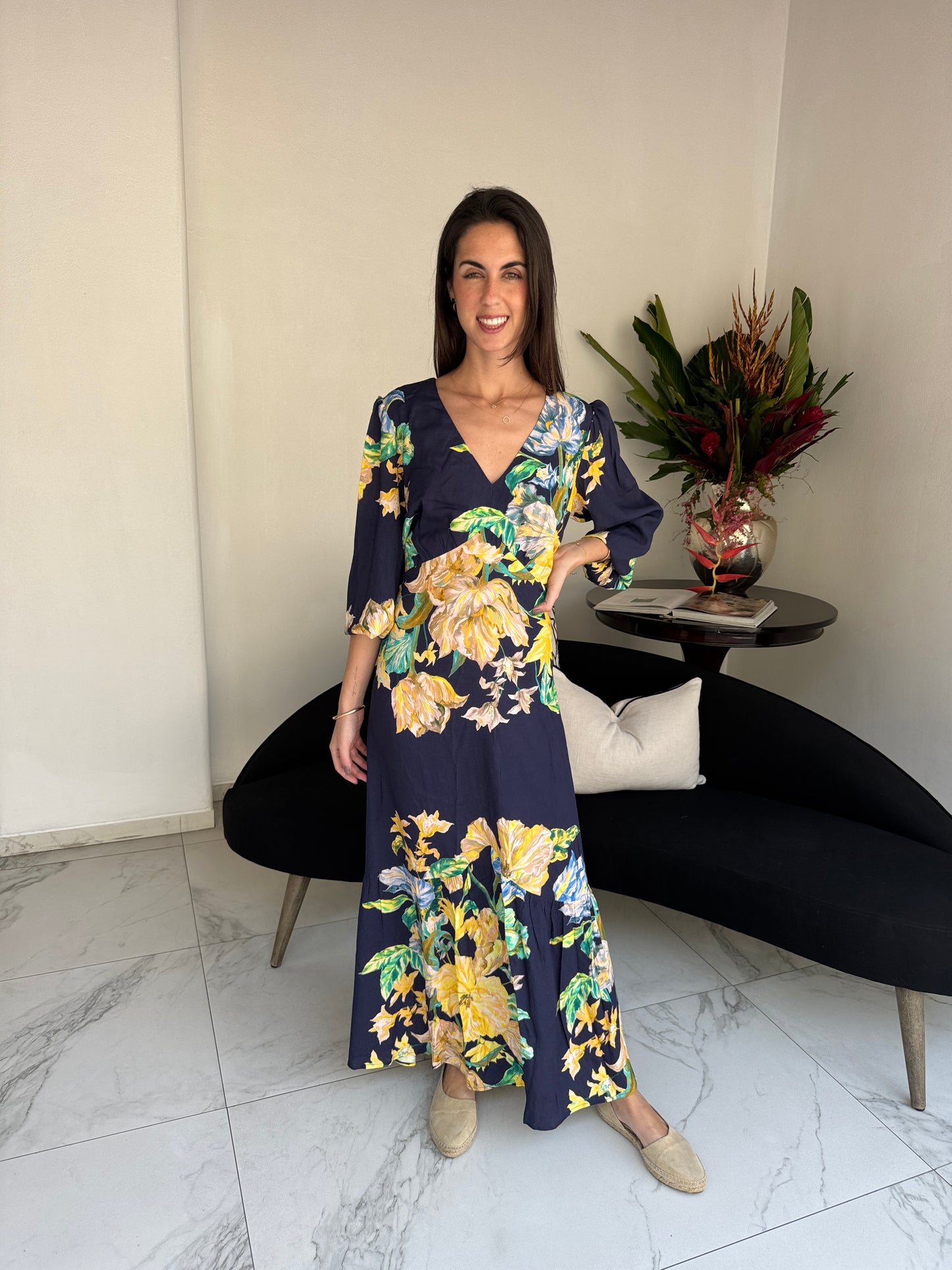 Vestido Sofía Azul con Amarillo - Edición Limitada