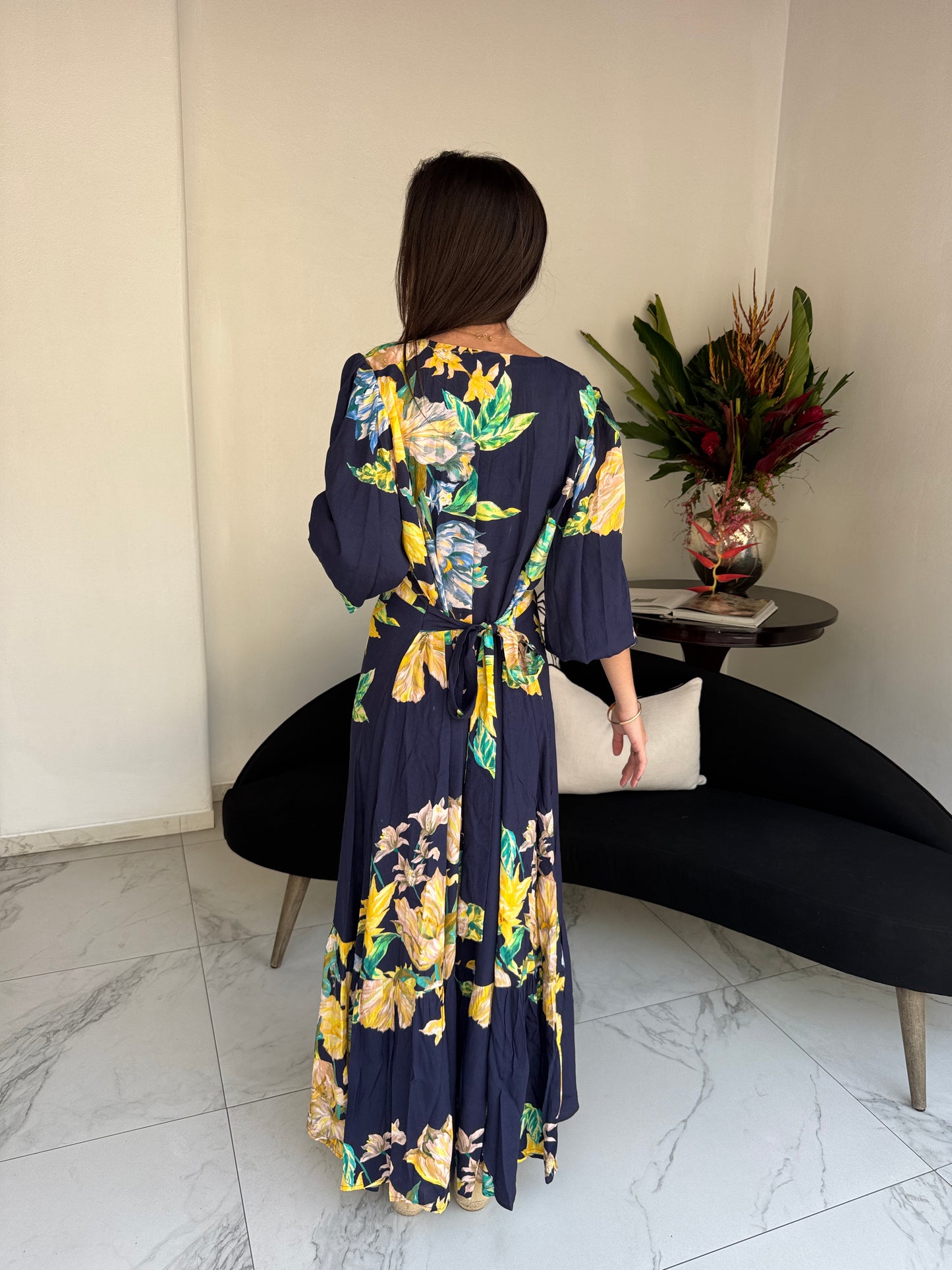 Vestido Sofía Azul con Amarillo - Edición Limitada