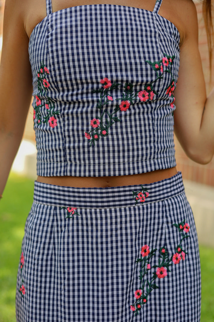 Set Vichy Bordado Azul Marino