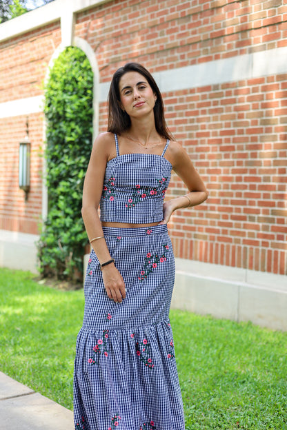 Set Vichy Bordado Azul Marino
