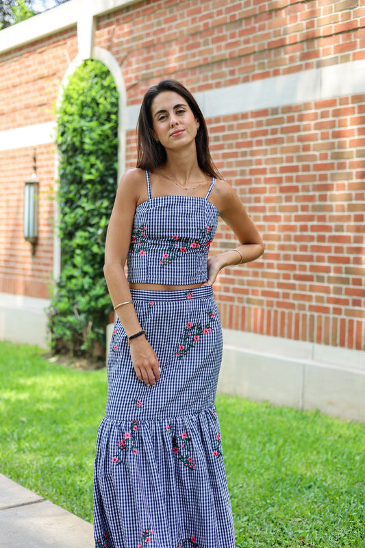 Set Vichy Bordado Azul Marino