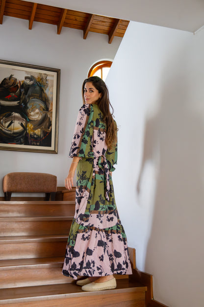 Vestido Sofia verde con rosado