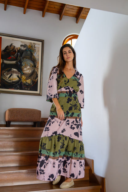 Vestido Sofia verde con rosado