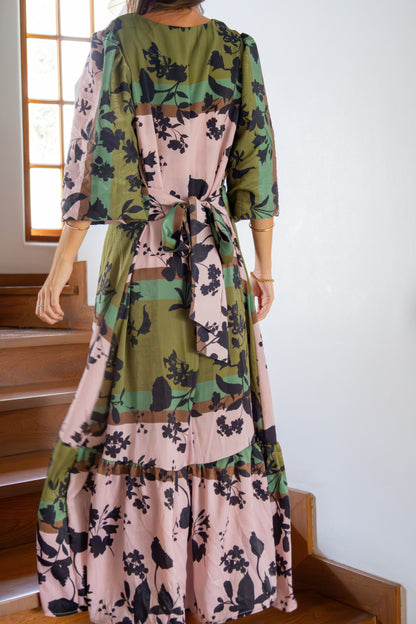 Vestido Sofia verde con rosado