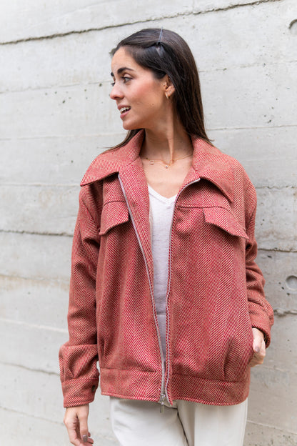 Casaca Lola Salmón | Casaca Bomber Lanilla & Seda