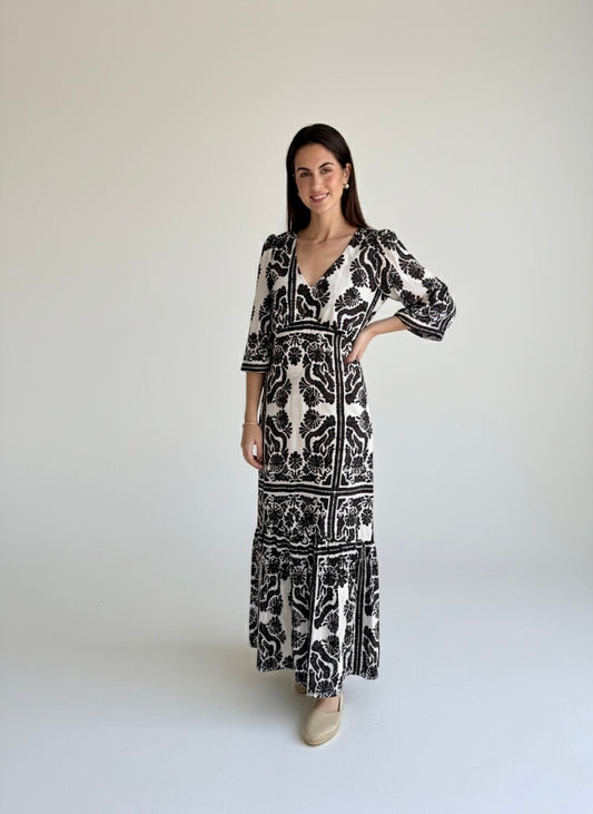Vestido Sofía Blanco con Negro - Edición Limitada