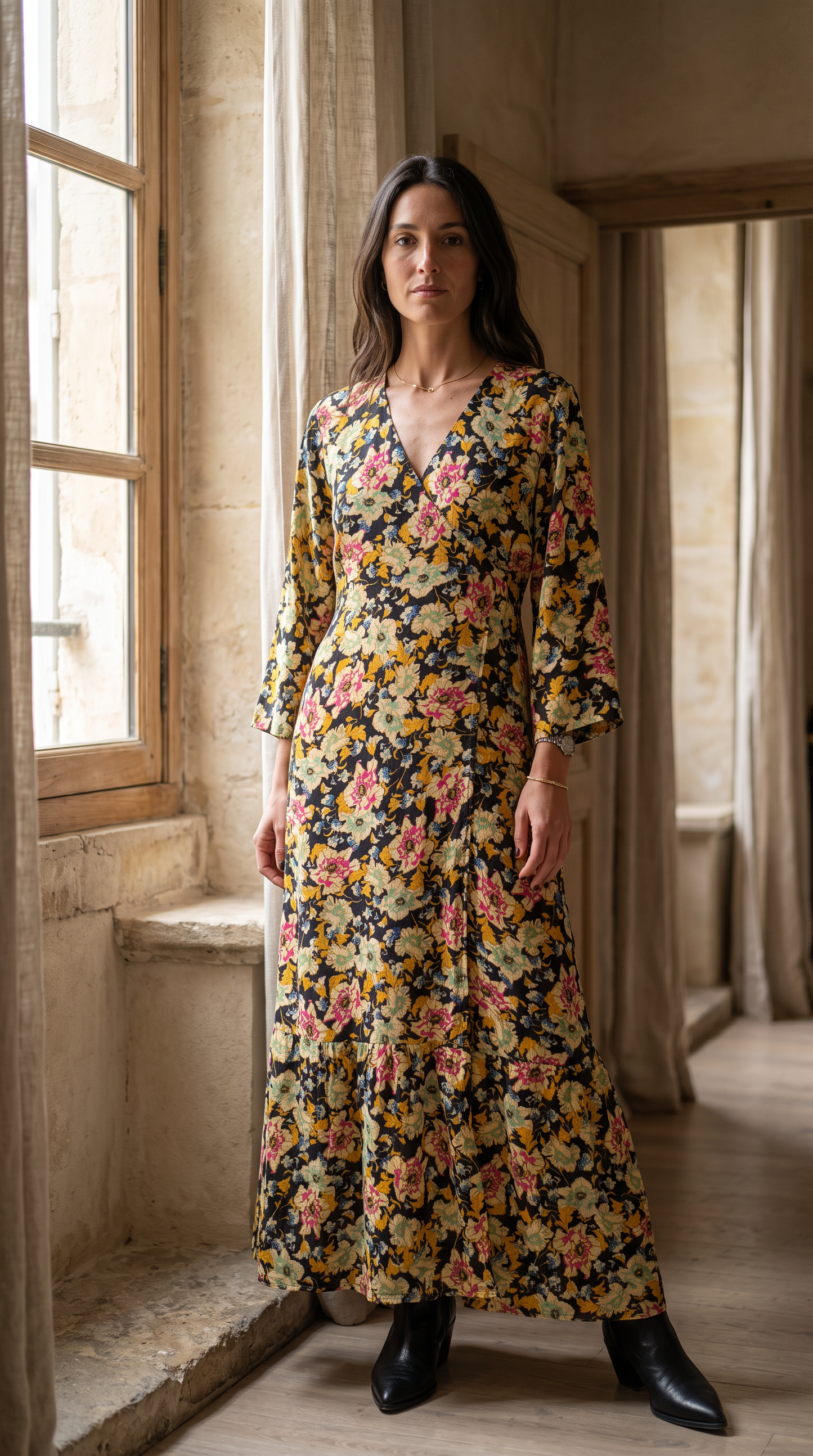 Vestido Stella Negro con fucsia