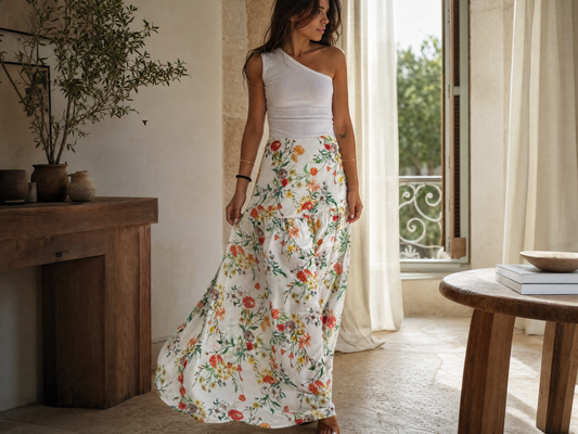 Falda Asimetrica Flores